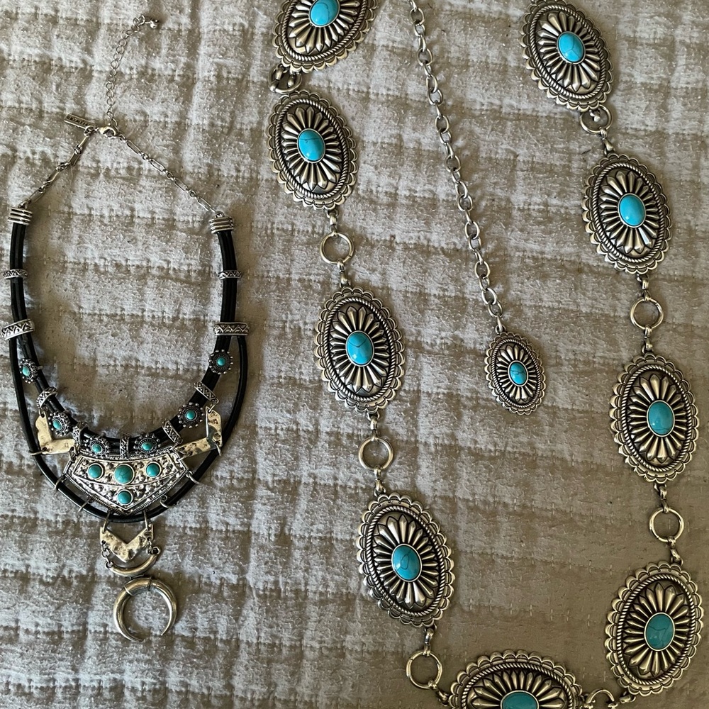 Silver and Turquoise Concho Belt & Necklace